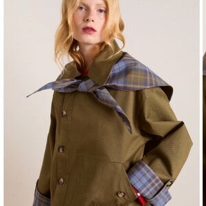 Damson Madder Reversible Jerry Crop Trench Coat - Olive